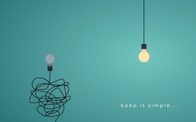 how to streamline wordy sentences - image shows tangled cord and a straight light cord with the bulb burning brightly